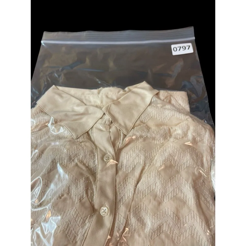 Merona Cream Textured Chevron/Herringbone Long Sleeve Sheer Office Career Top M - Image 11