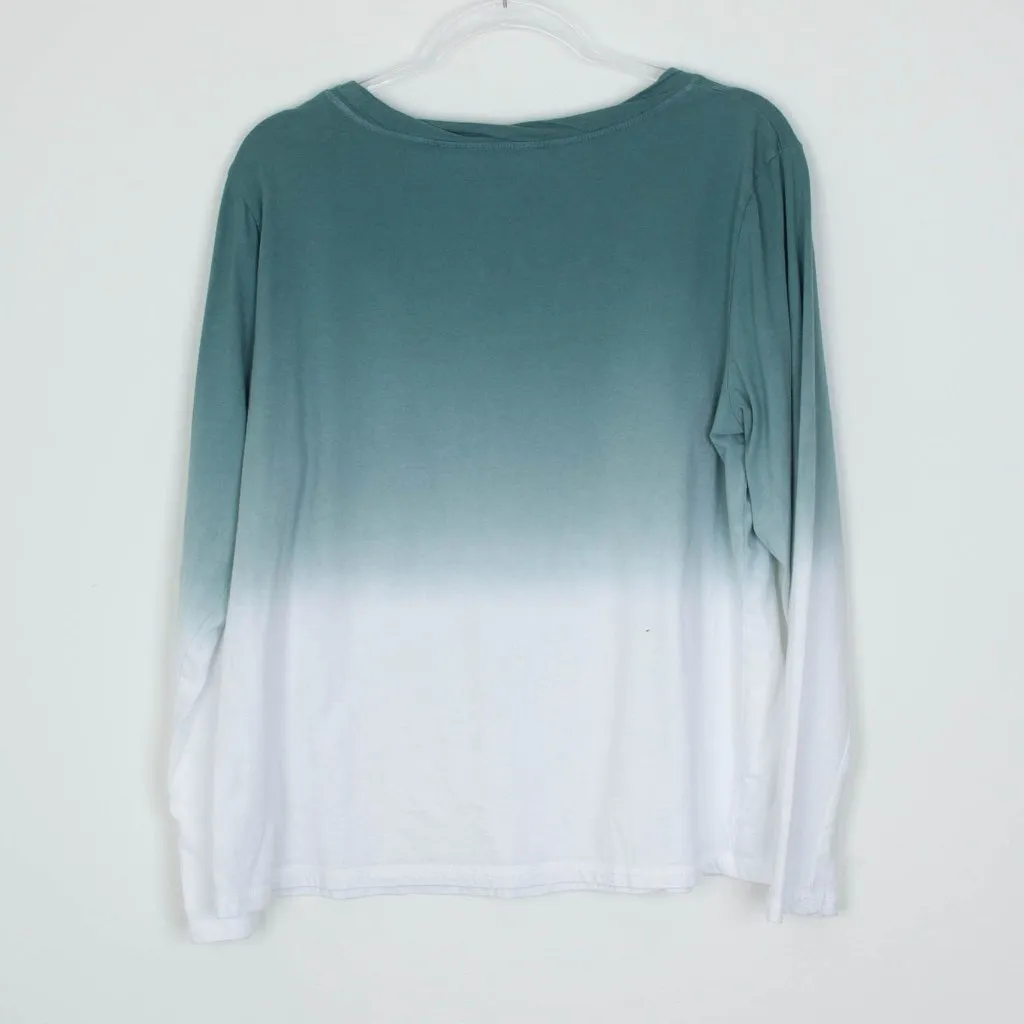Candace Cameron Bure Womens Dip Dye Ombre Long Sleeve‎ Top Size L Lagenlook Boho Blue Size L - Image 6