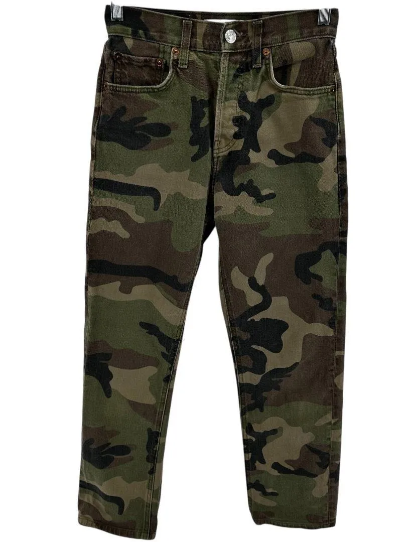 Re/Done 70s Stove Pipe Jeans Camouflage Denim High Rise Slim Straight Green 24 - Image 3