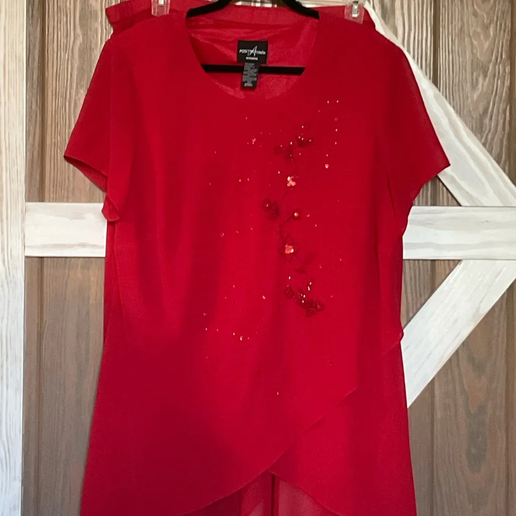 Positive Attitude Vibrant Red Two Piece Dress. Beautiful Beading. SIZE 20 - Image 2