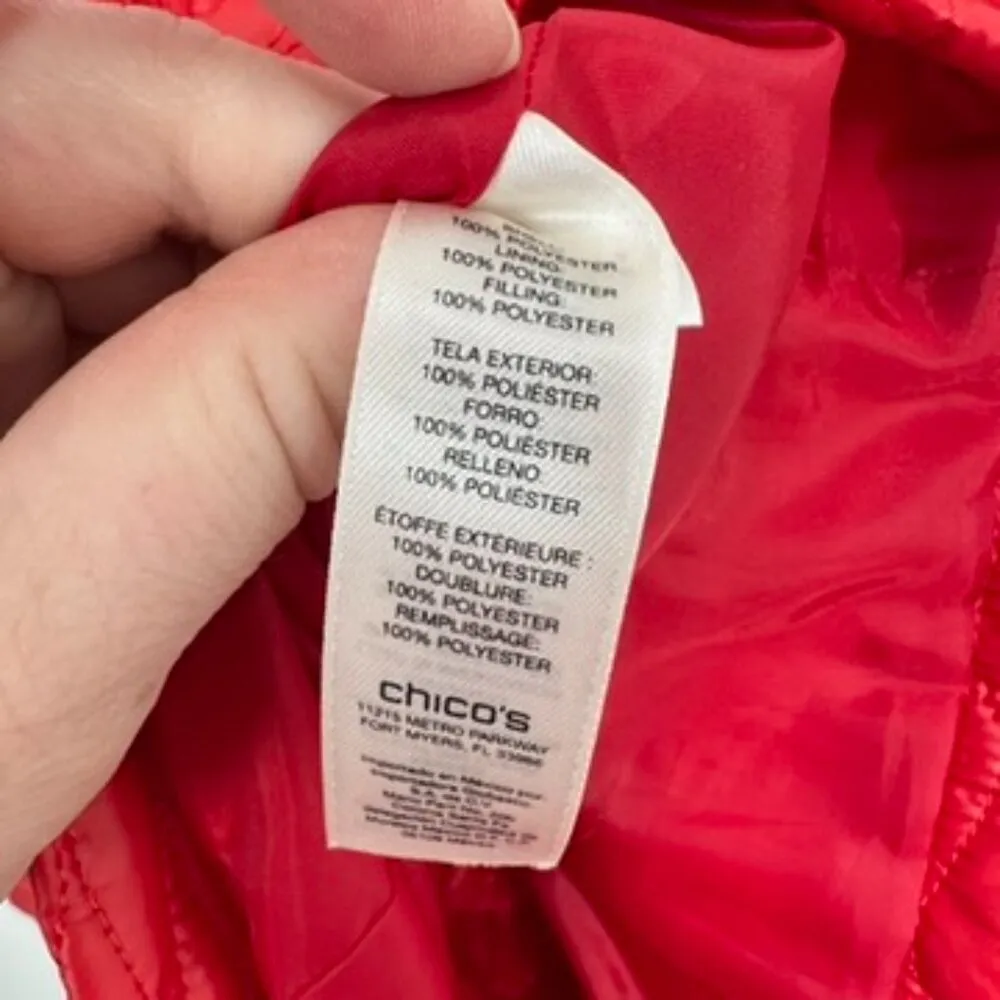 Chico's Jacket‎ Red Quilted Moto Classic Casual Zipper Womens Size Small - Image 9