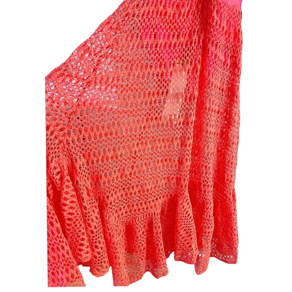PATBO Crochet Beach Dress Halterneck Neon Coral Resort Influencer Medium NWT - Image 7