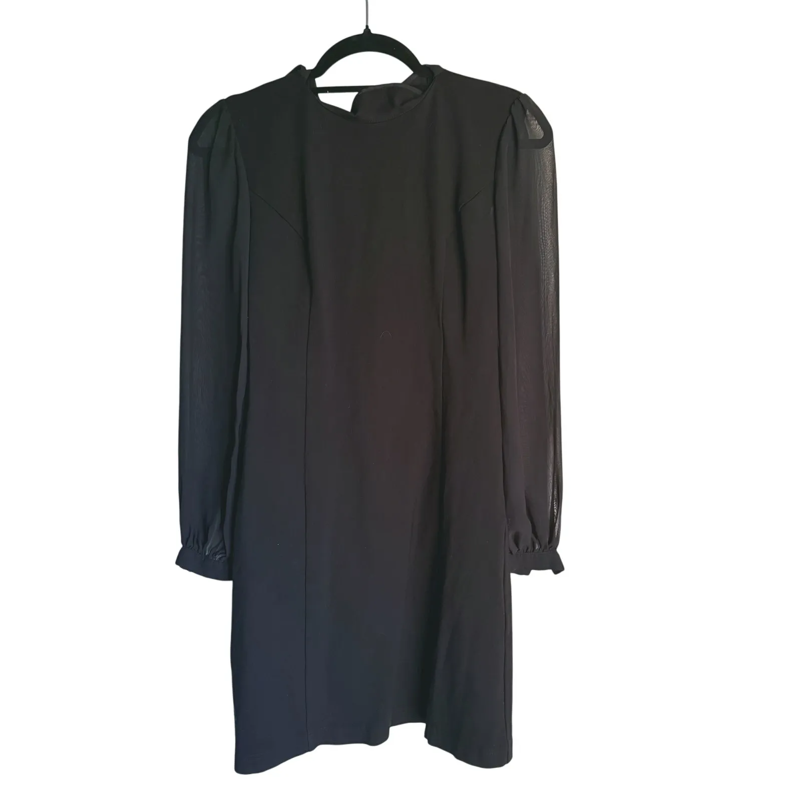 Slate & Willow Modern Classic Sheer Sleeve Neck Tie Sheath Dress 2 Black Elegant - Image 3