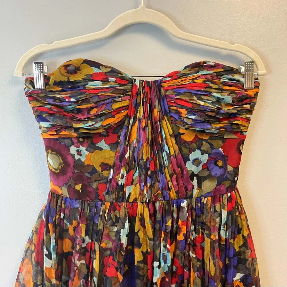 Jill Stuart Dress Silk Floral Strapless Mini Dress Sz 4 GUC Vivid Bright Colors! - Image 3