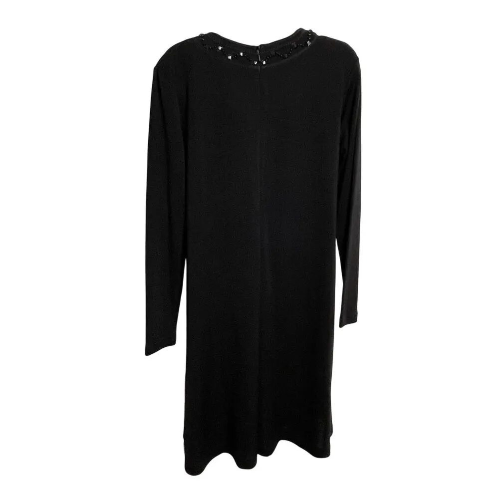 Vintage Liz Claiborne Black Beaded Sweater Dress Size Med u Knee Length Modest - Image 6