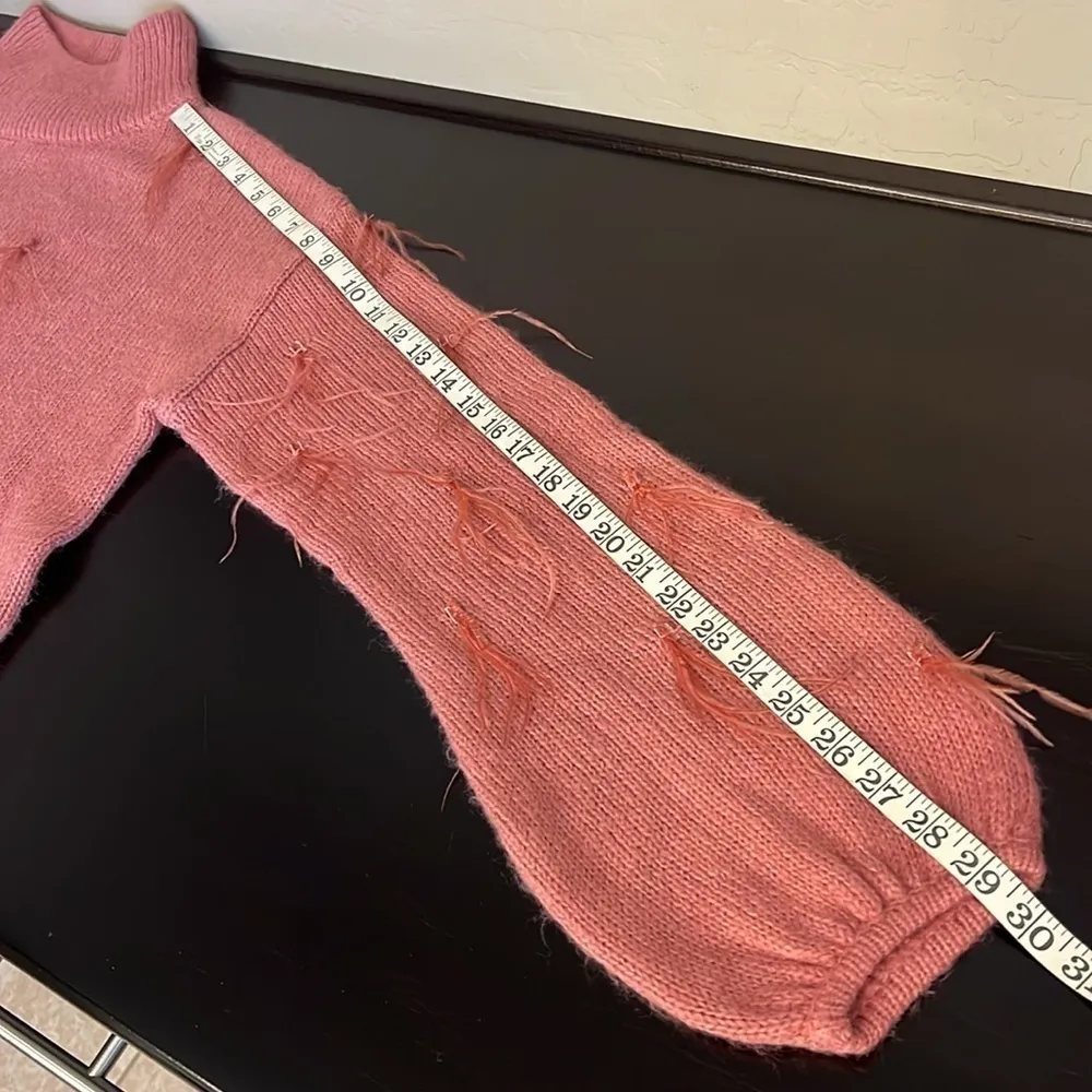 Rachel Parcell Ostrich Feather Trimmed Mock Neck Sweater, blush pink, size M - Image 11