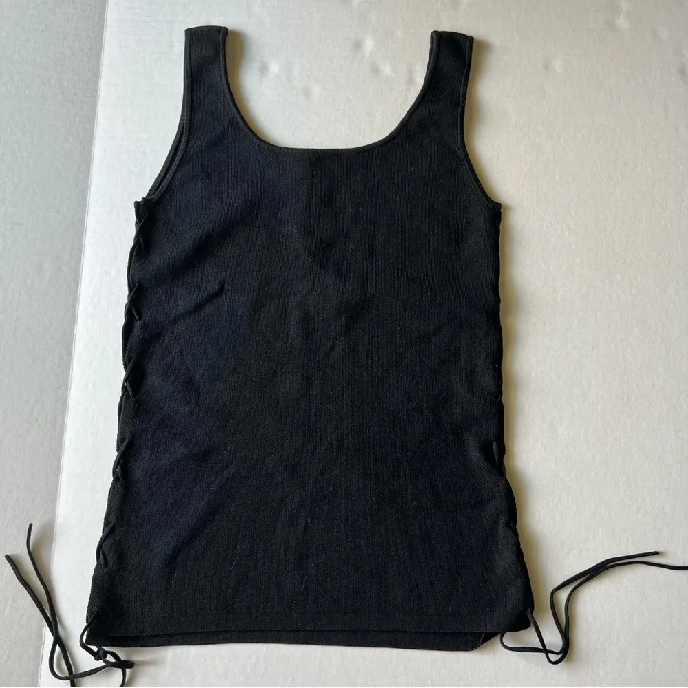 knit stretchy side lace up tank top black small - Image 2