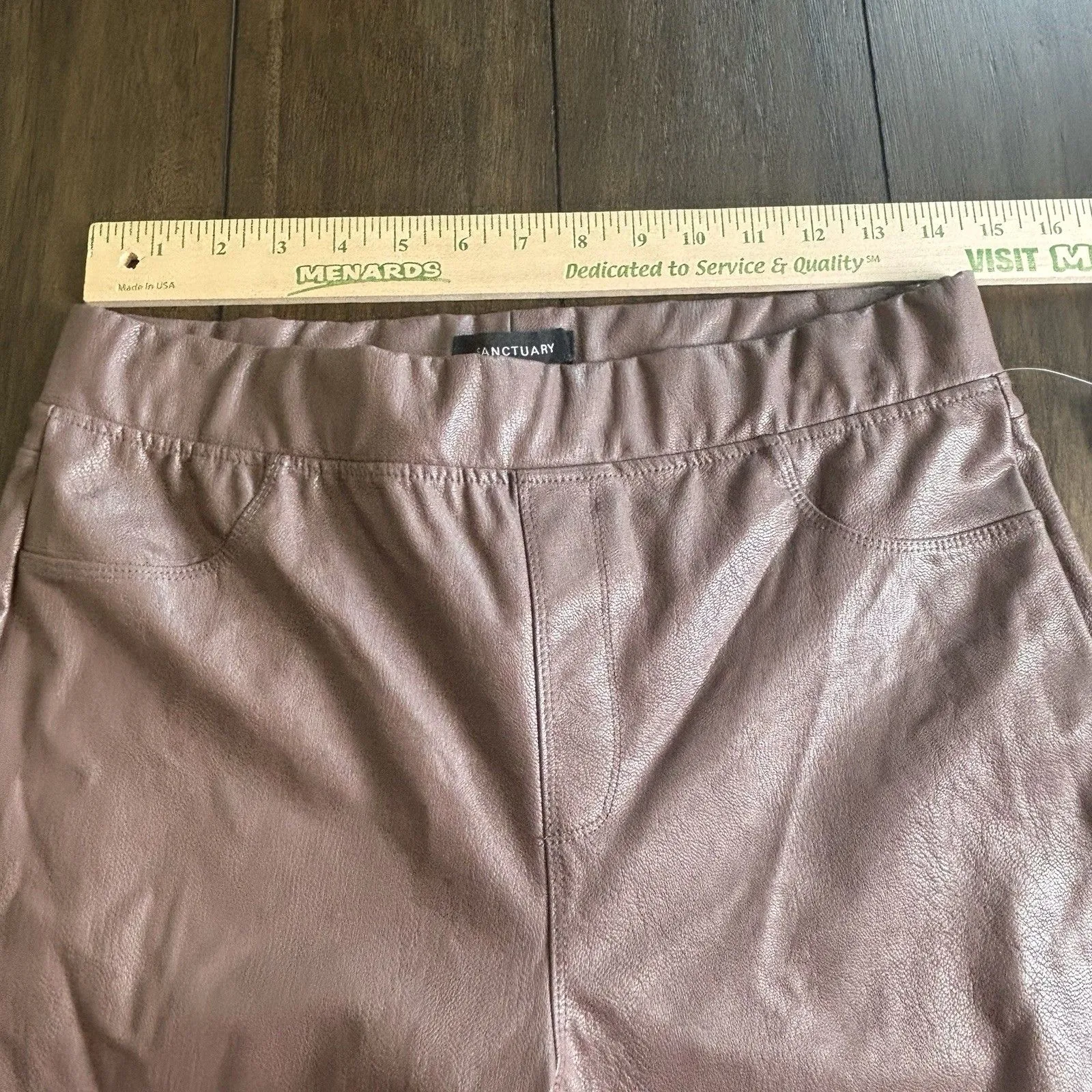 Sanctuary Anthropologie Brown Faux Leather High Rise Pull On Leggings Pants L - Image 3