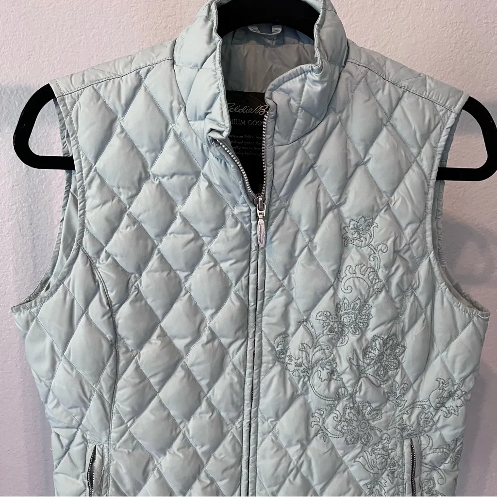 EDDIE BAUER Premium Goose Down Mint Green Blue Vest Small - Image 2