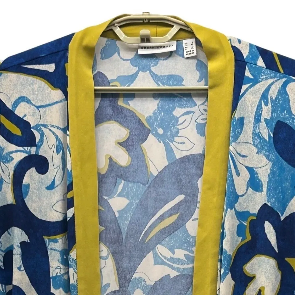 Susan Graver Floral Cardigan Blue Large - Image 3