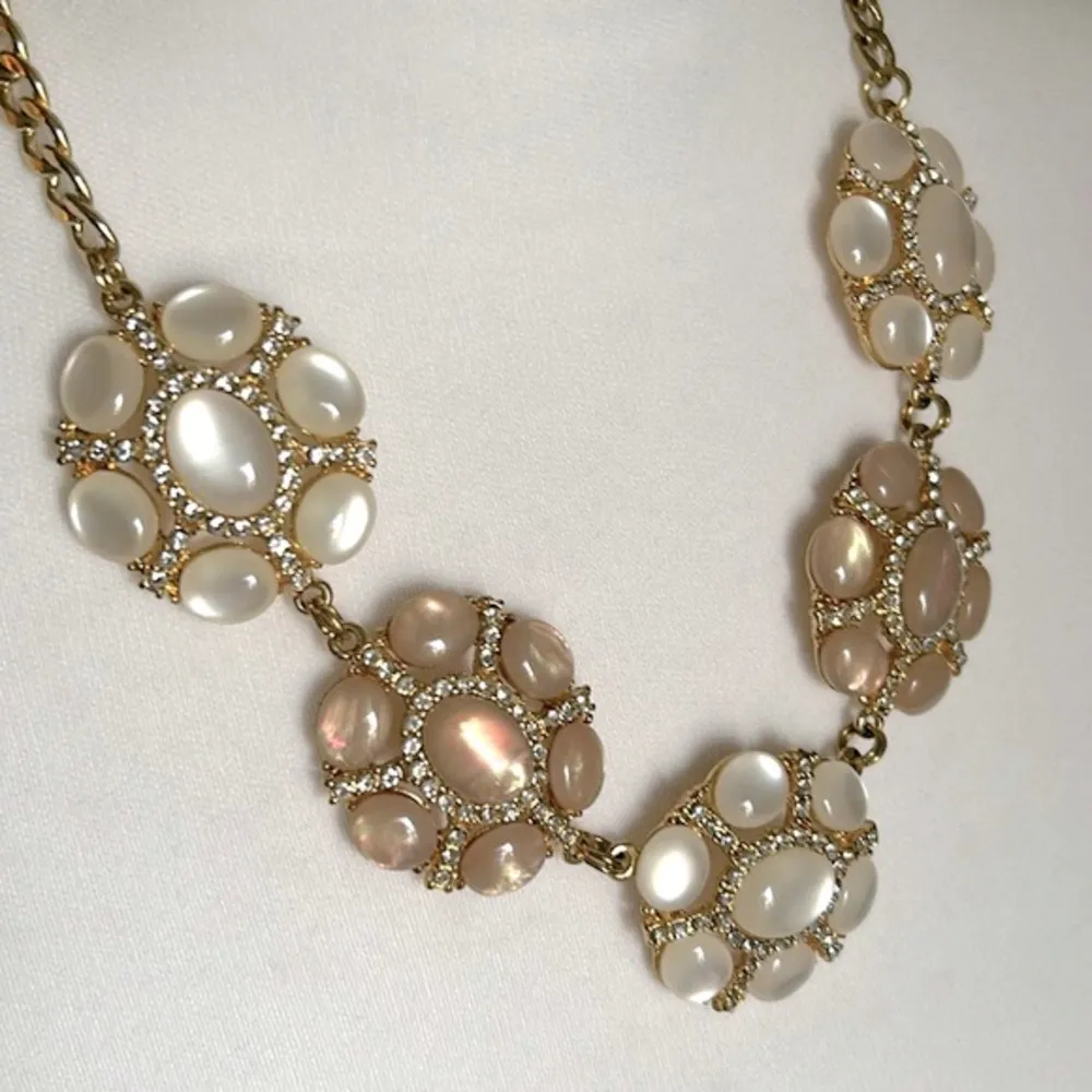 Ann Taylor Statement Collar Medallion Mother Of Pearl Gold Rhinestone Necklace - Image 2