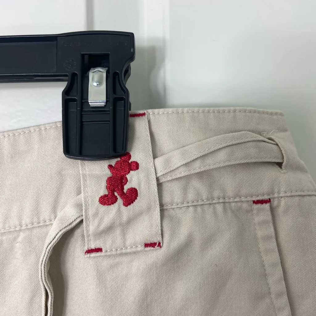 Walt Disney World women’s light tan embroidered‎ belted tie hem capri pants XL - Image 6