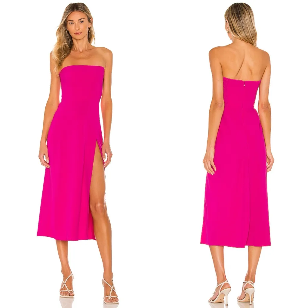 Amanda Uprichard Mandy Strapless Midi Dress In Hot Pink - Image 3
