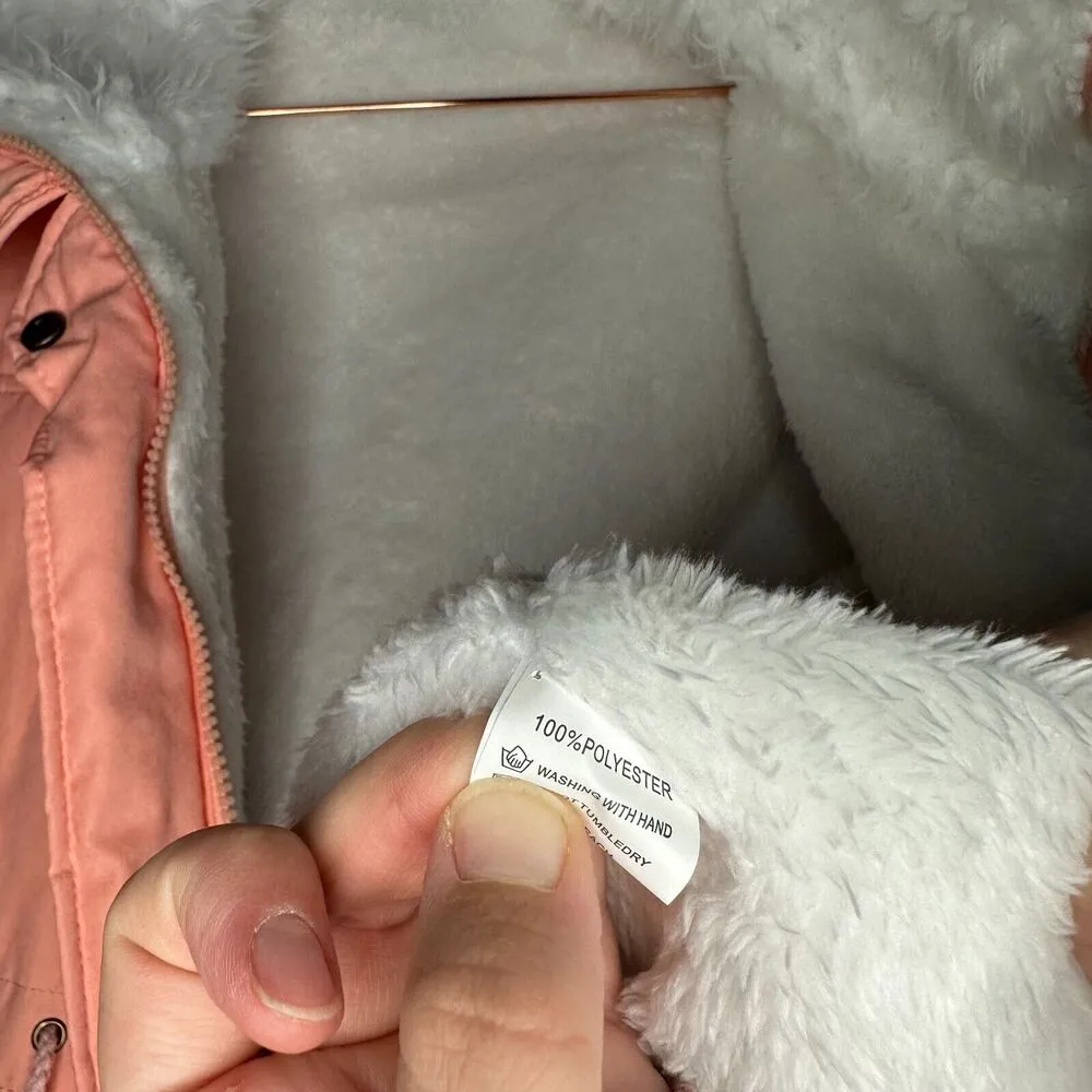 Unbranded Peach Parka Jacket Women's Size Large Long Sleeve Full Zip Snap Button - Image 12