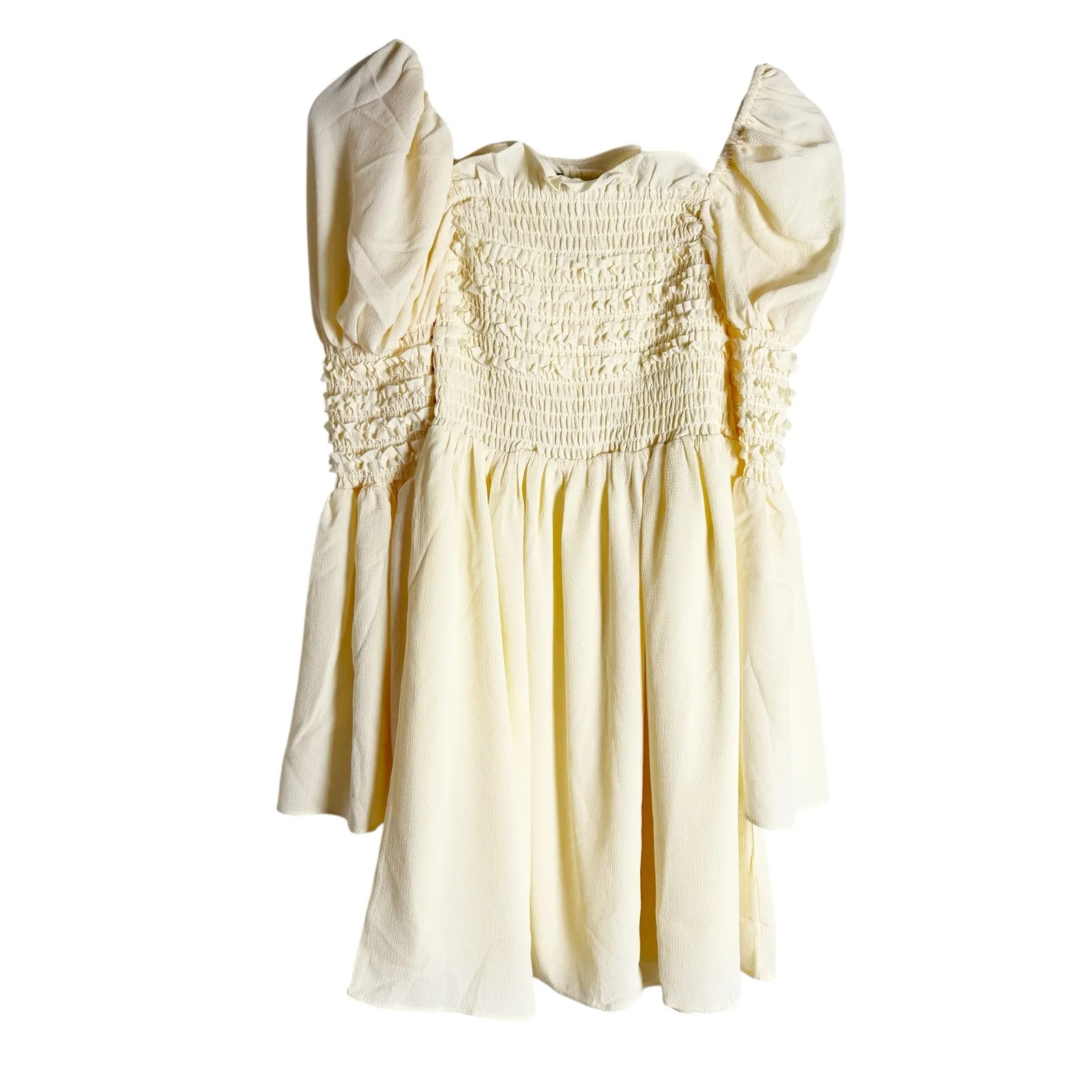 o.p.t Luanne Cream Square Neck Puff Long Sleeve Smocked Mini Dress Size XS - Image 4