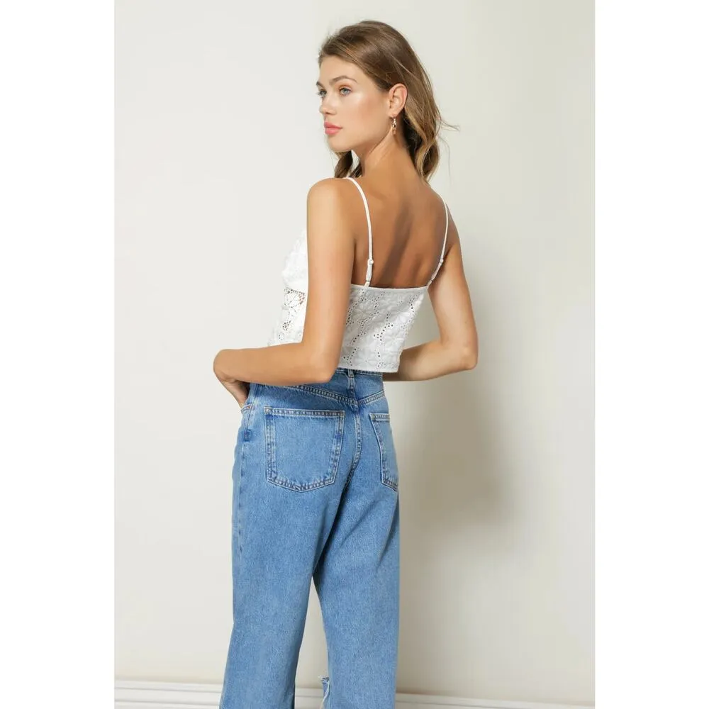 NWT! Line & Dot Lydia Lace Eyelit Romantic Cami Tank - Size Medium - Image 3