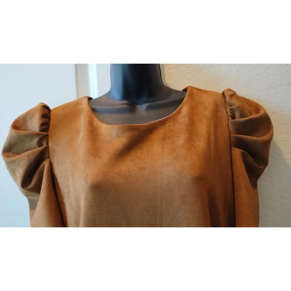 Shelby & Palmer Brown suede dress puff sleeves Size 14 - Image 2