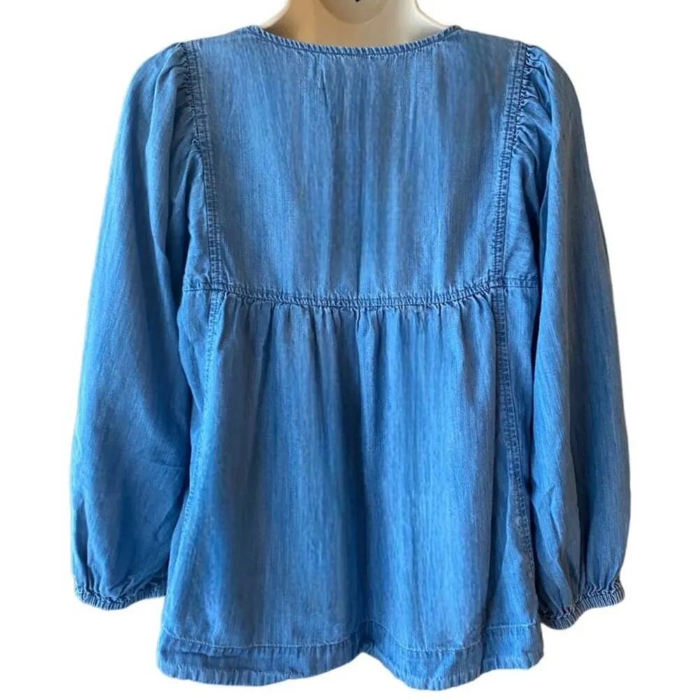MADEWELL Denim Blue Jean Boho Peasant Top Bohemian Babydoll Blouse ~ Size SMALL - Image 4