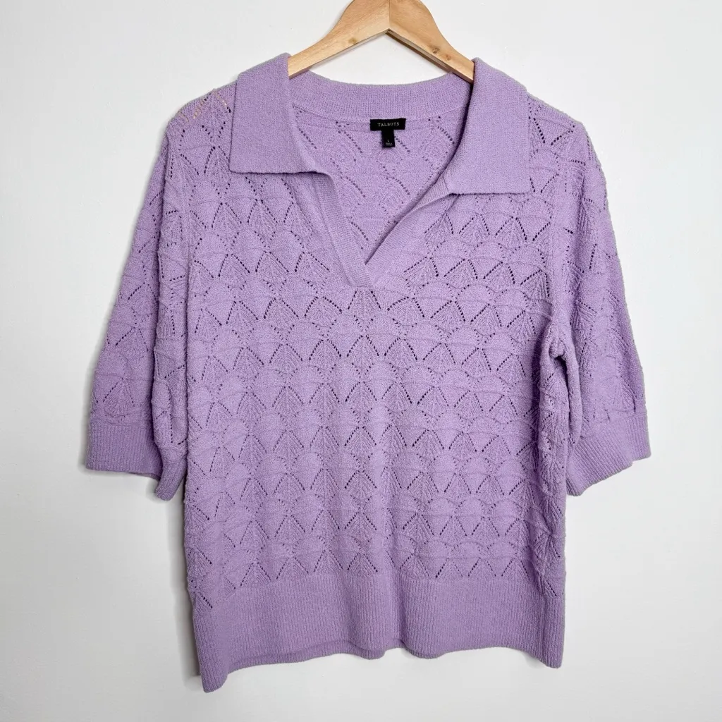 NWOT Talbots‎ Johnny Collar Pullover In Lilac Purple Size Large - Image 2