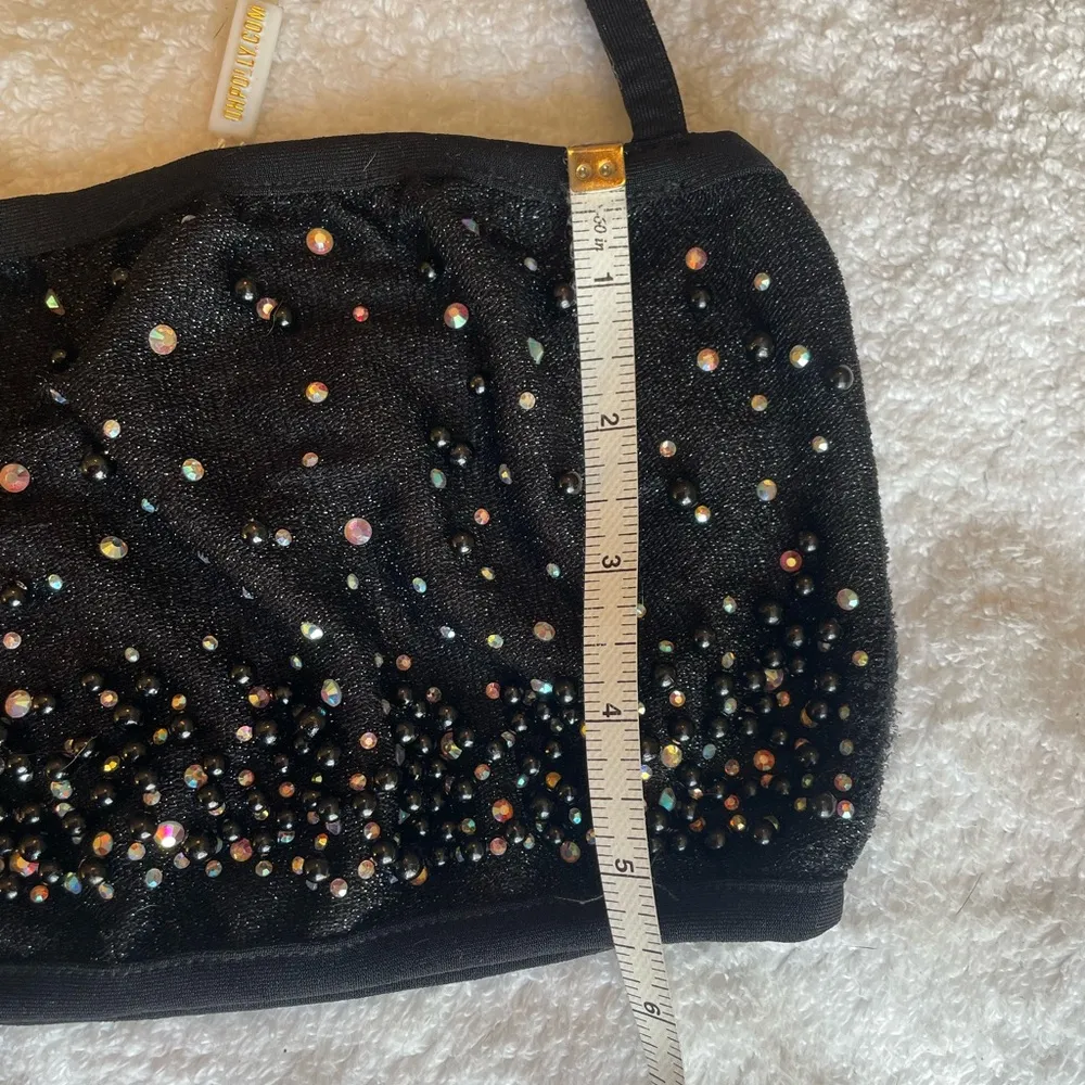 Black Beaded  Set:  Skirt and Crop Top w Halter Ties Sz 0 NWT - Image 5