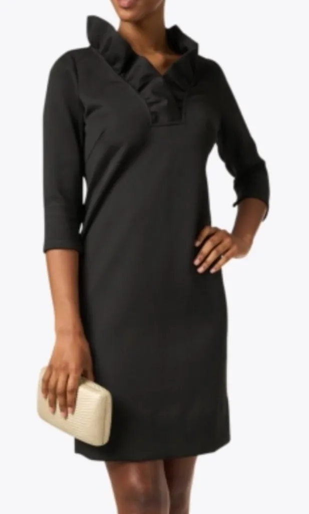 GRETCHEN SCOTT Ruffneck Dress Solid Black/Pink Ruffle Neck 3/4 Sleeve Size M - Image 1