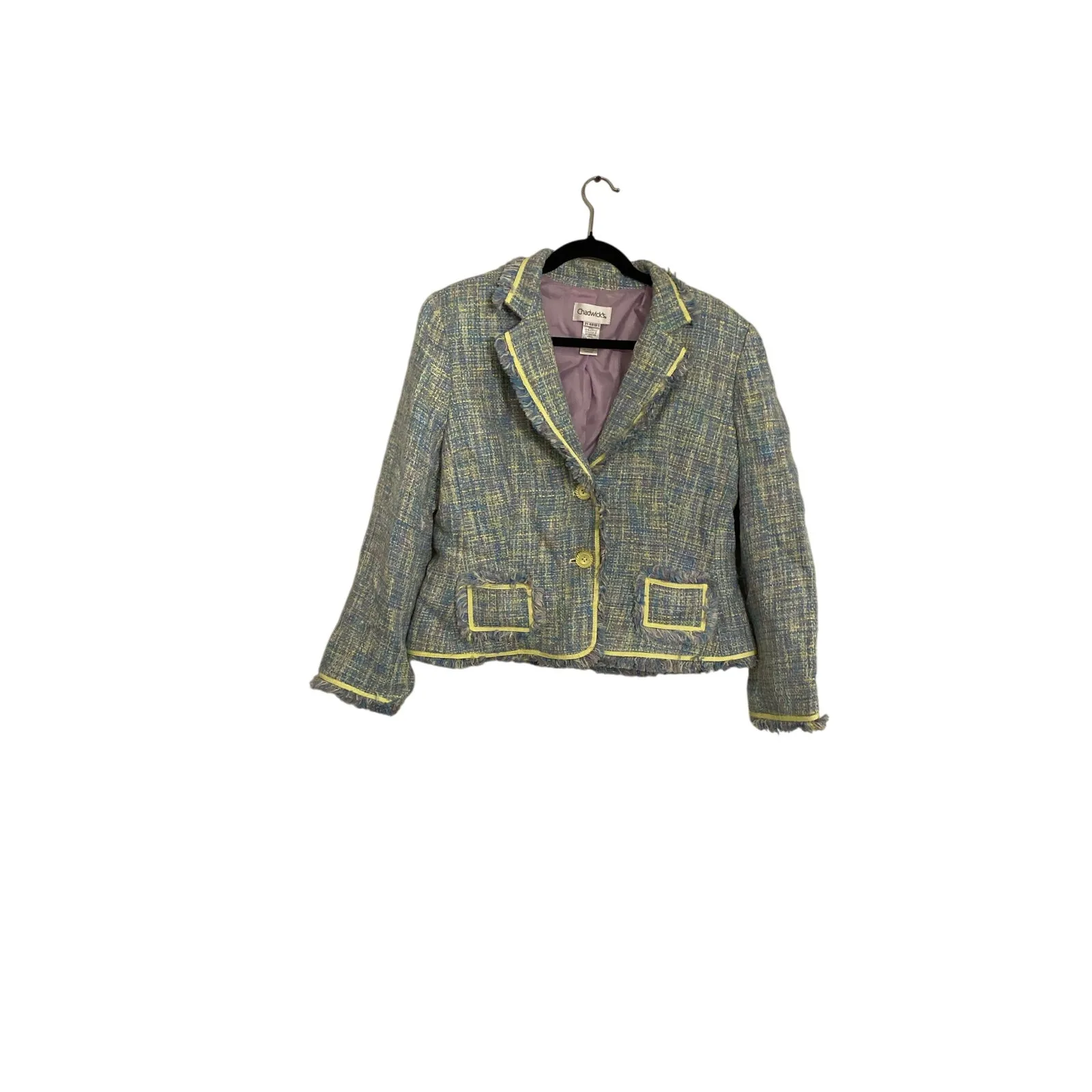 Chadwick's Light Academia Y2K Fringe Blazer‎ Purple Blue Yellow Ribbon 14P Size 12 - Image 2