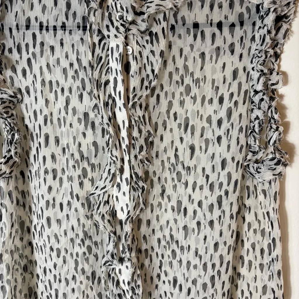 7 For All Mankind 100% Silk‎ Sleeveless Ruffle Blouse Size Medium - Image 5