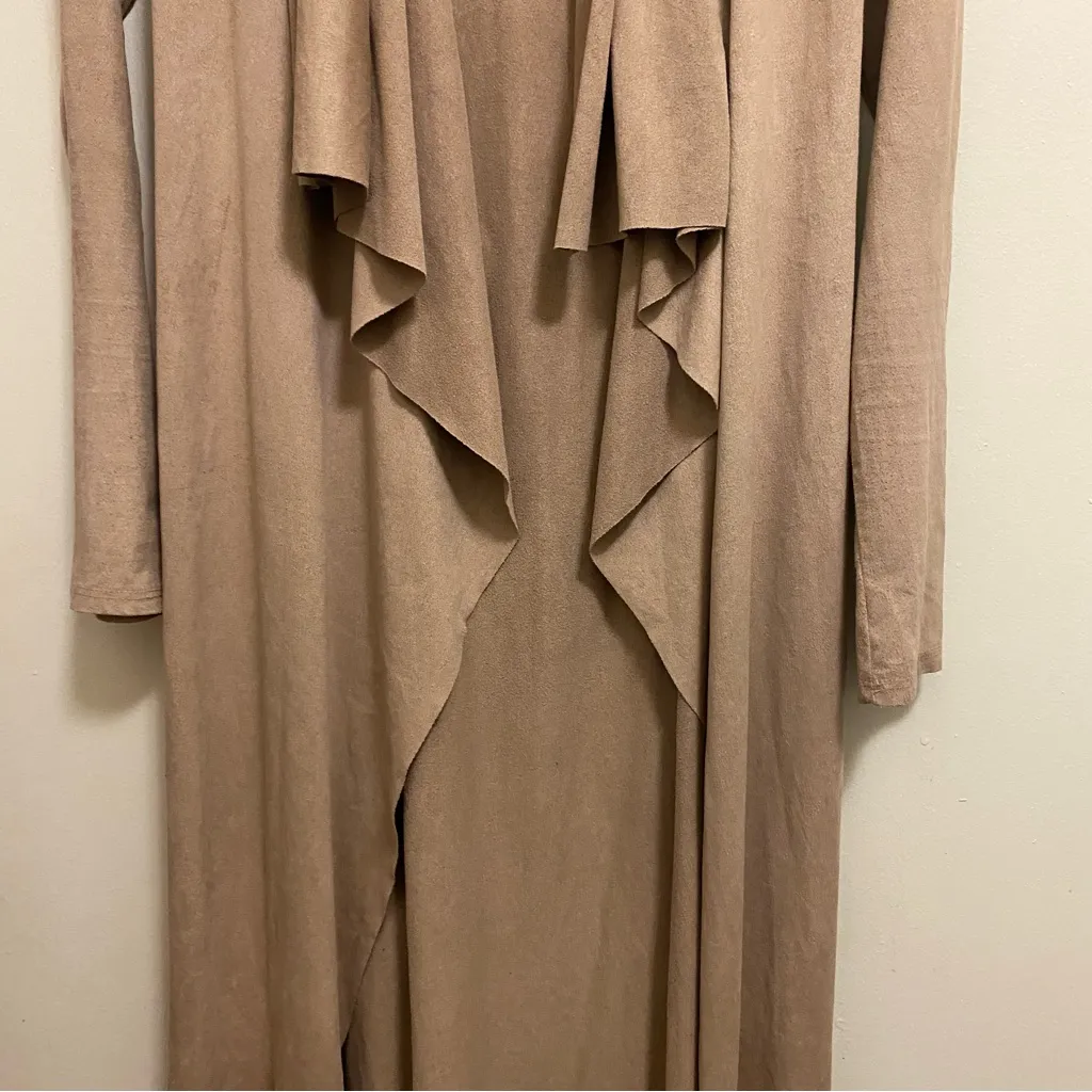 Windsor Womens Tan Beige Faux Suese Thin Long Cardigan Sweater With Belt S Small - Image 4