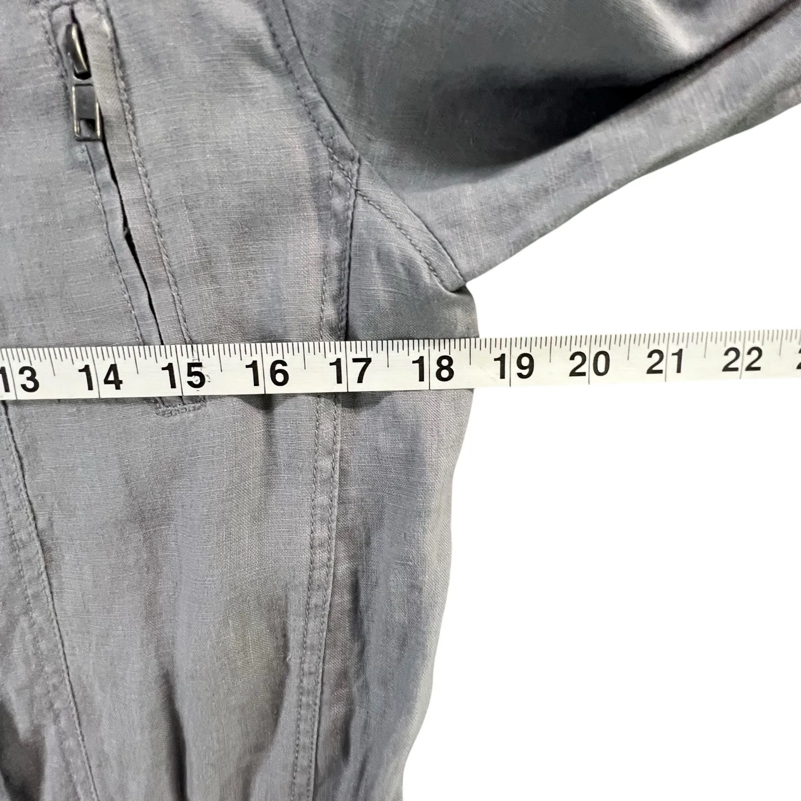 Artisan NY Utility Jacket Small Gray Linen Zip Snap Cargo Pocket Coat Adjustable - Image 7