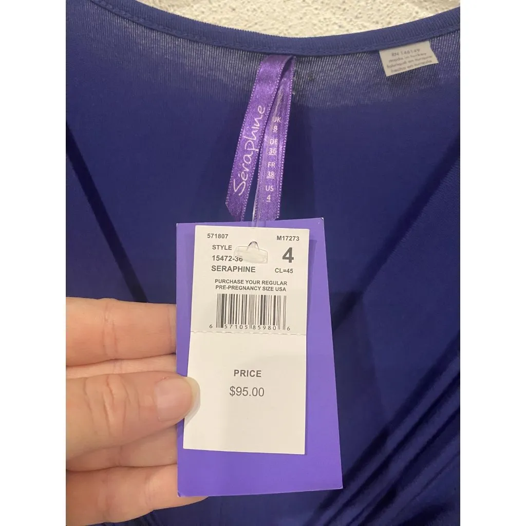 Seraphine Jolene Dress Womens 4 Blue Maternity Knot Front V Neck 3/4 Sleeve Size undefined - Image 3