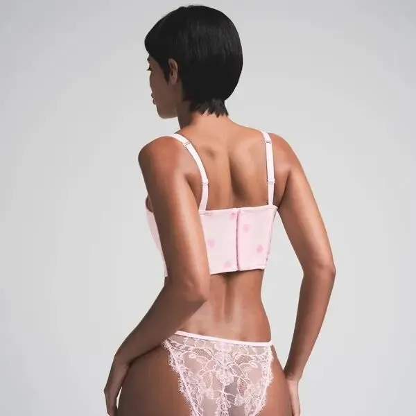 SKIMS Velvet Lace Cropped Corset Top Cherry Blossom Heart Breaker NWT Medium - Image 5