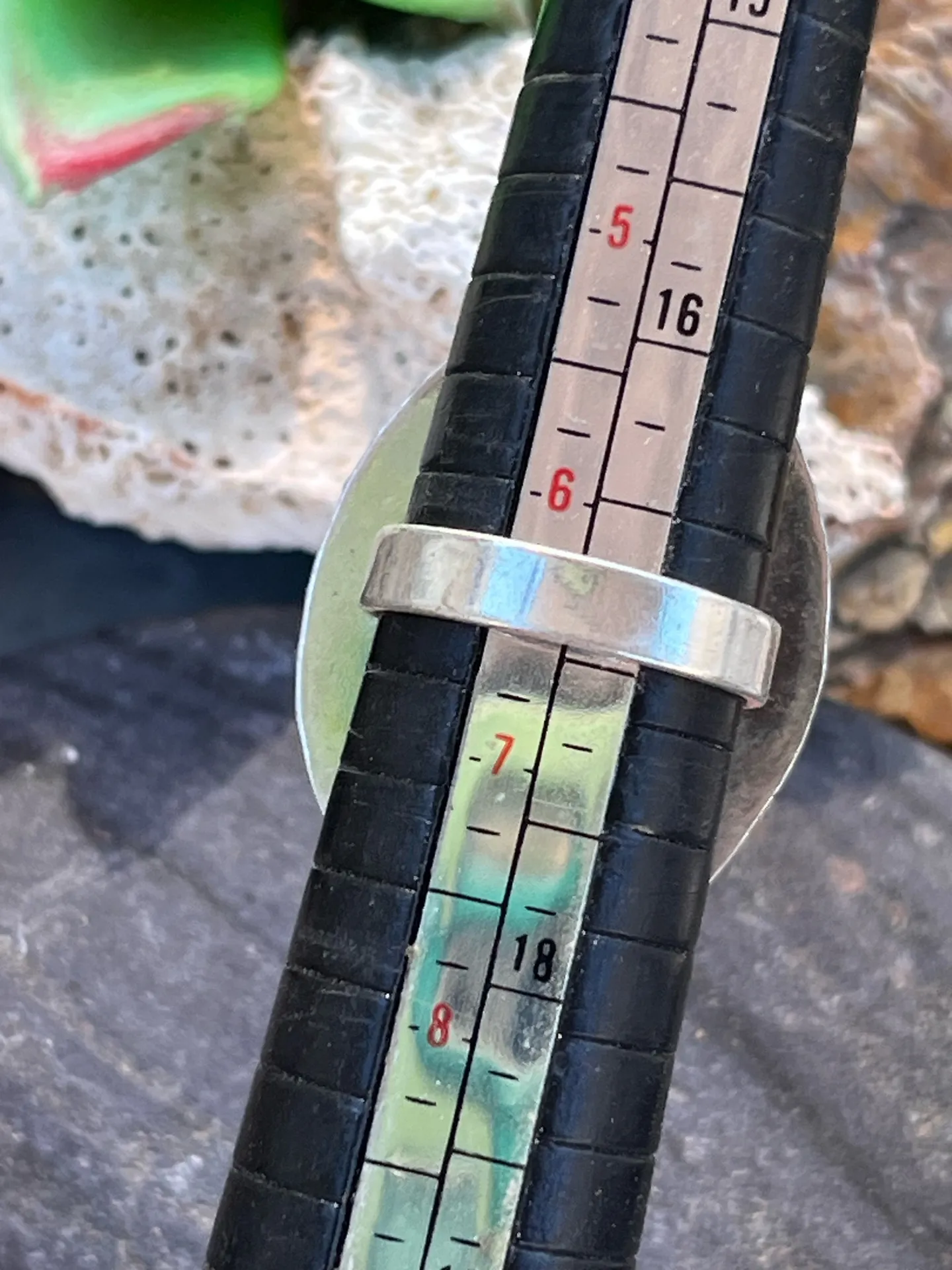 Handcrafted Natural Abalone Shell Silver Ring Sz 6.5 - Image 6