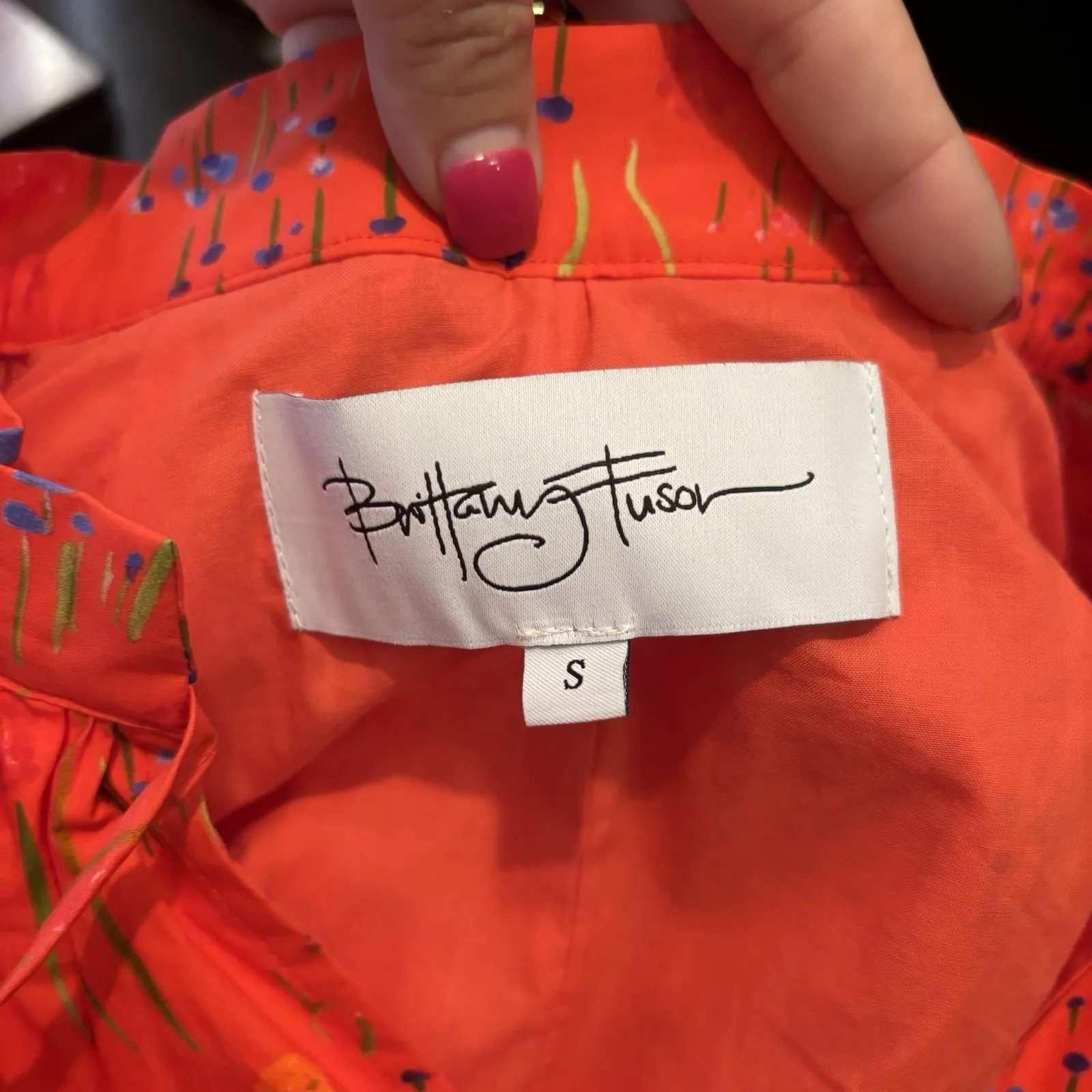 Brittany Fuson Orange Floral Maxi Dress Size Small Cotton‎ Tie Waist Pockets - Image 7