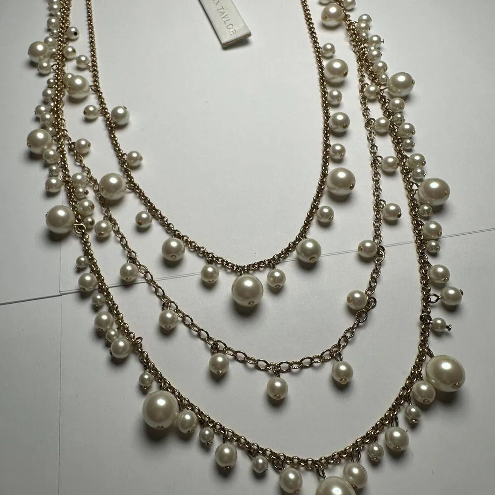 Ann Taylor Multi Strand Layered Faux Pearl Gold Tone Beaded Necklace NWT $59.50 - Image 9