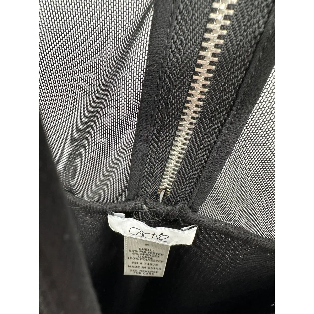 Cache Top Women MEDIUM Black Sheer Upper Exposed Back Zip Sleeveless Tank Blouse - Image 4