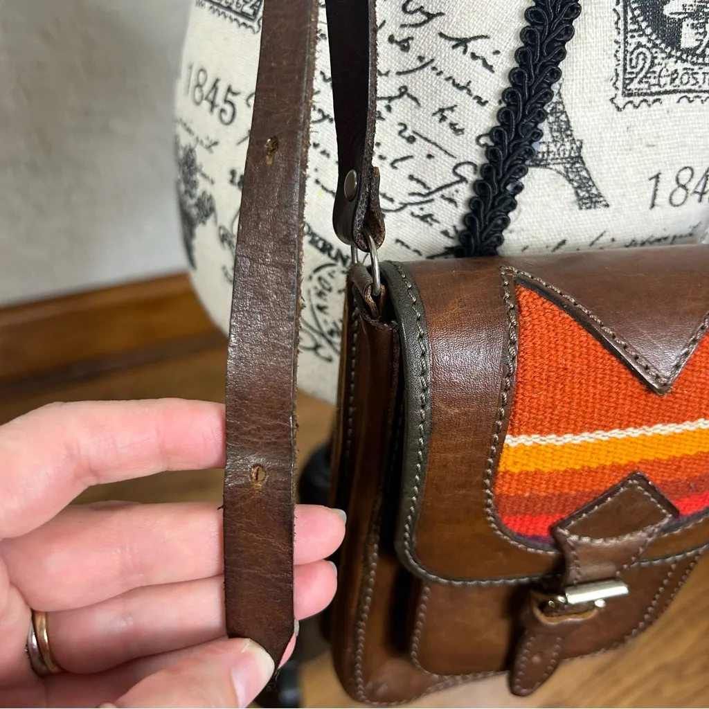 HANDMADE ARTESIAN Indigenous Brown Leather Southwestern Woven BOHO Crossbody Bag - Image 5
