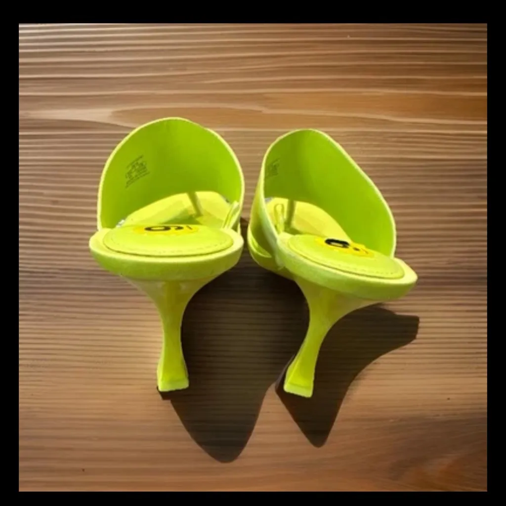 Zara Vibrant  Satin Lime Green Sandals - Image 3
