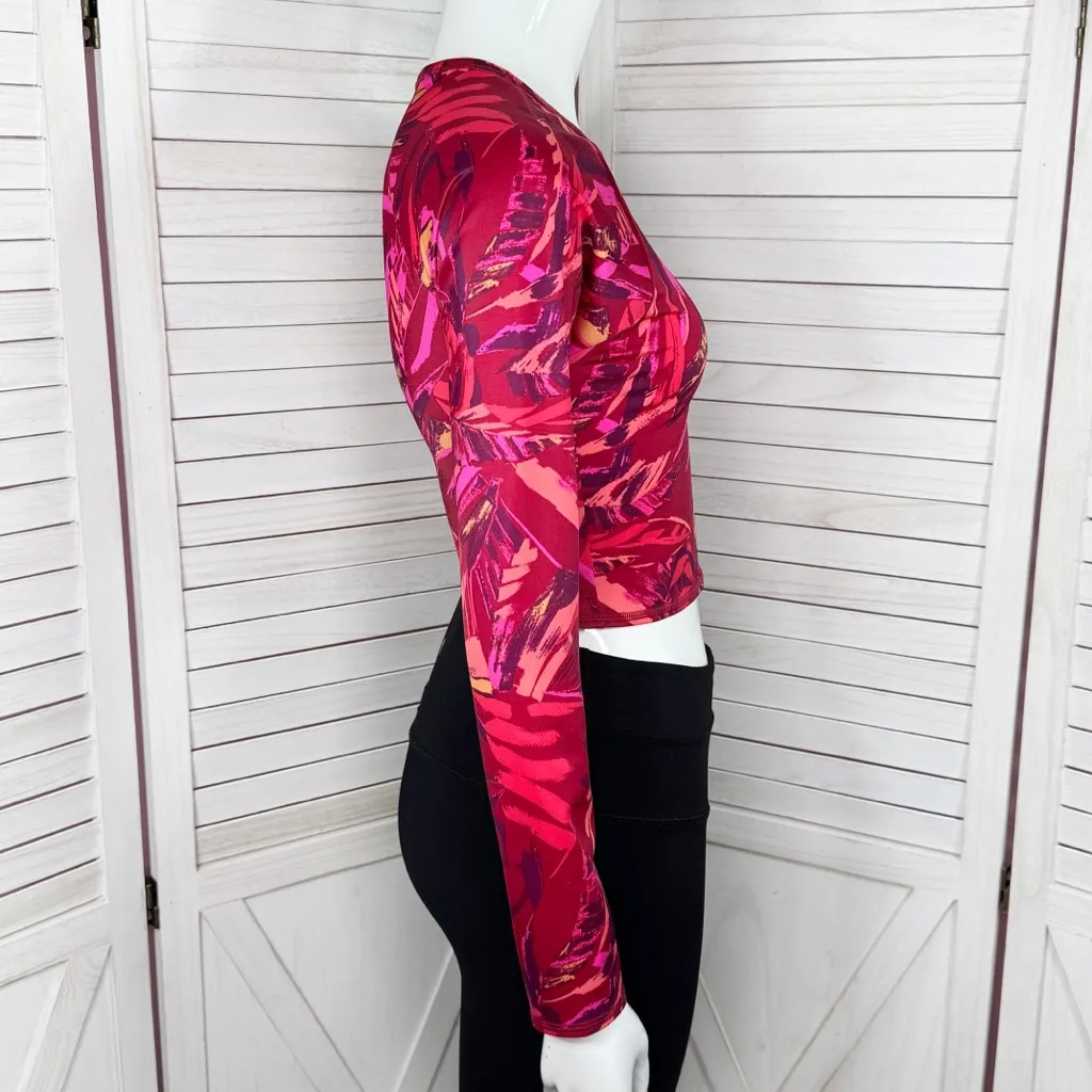 All In Motion Printed Rash Guard Cropped Swim Shirt Red Pink Multi Medium - Image 4
