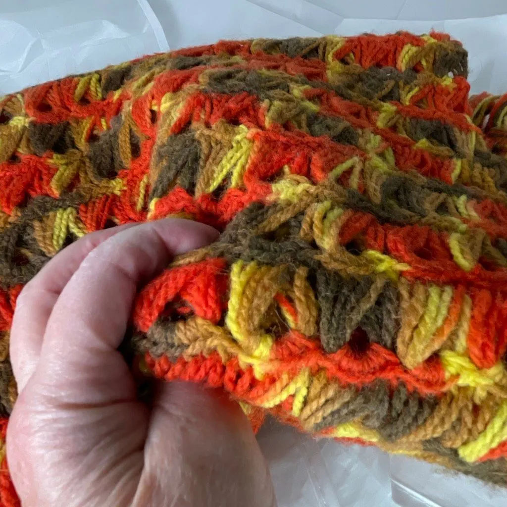 Vintage Boho retro loose weave scarf with fringe Orange - Image 7