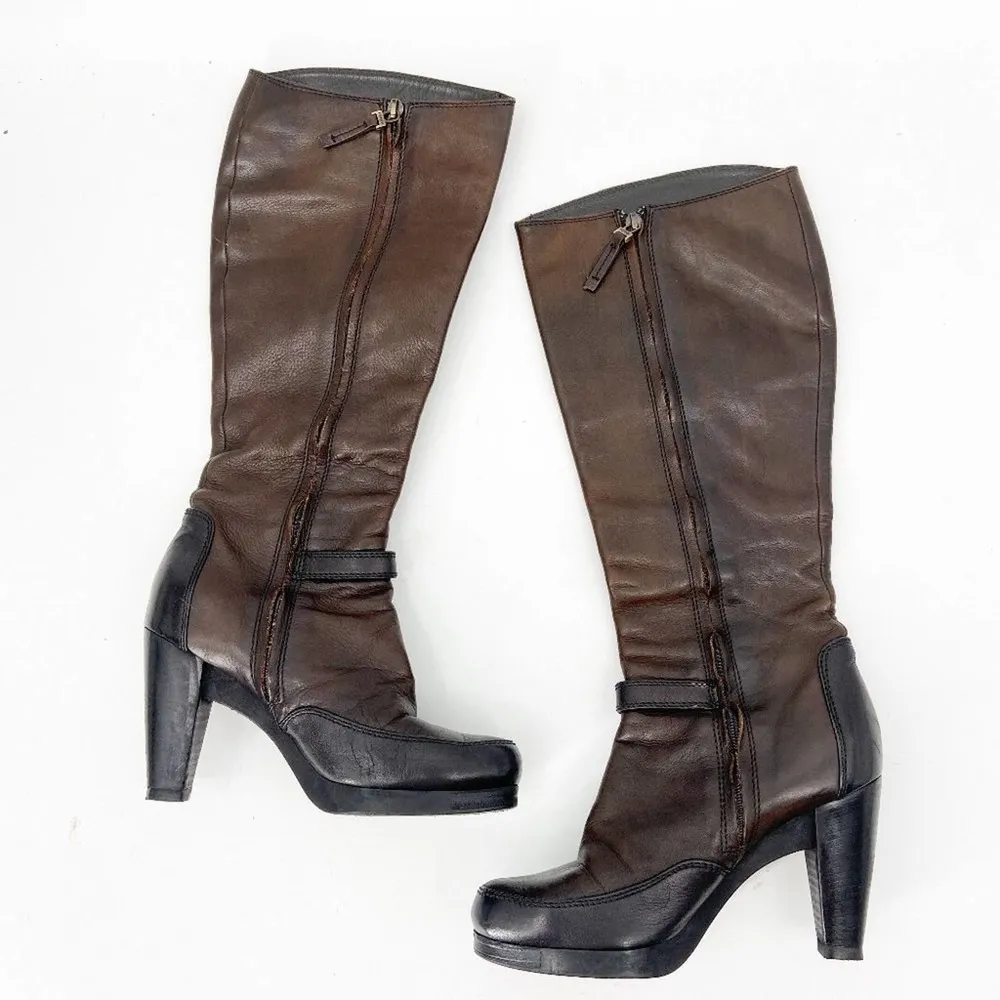 FENDI Brown Black Leather Two Tone Boots - Image 61