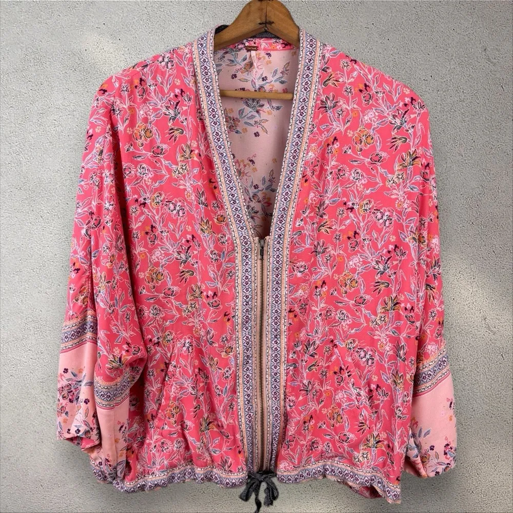 Free People Wildflower Cinched Zip Up Kimono‎ OB576002 XS/S Oversized - Image 4