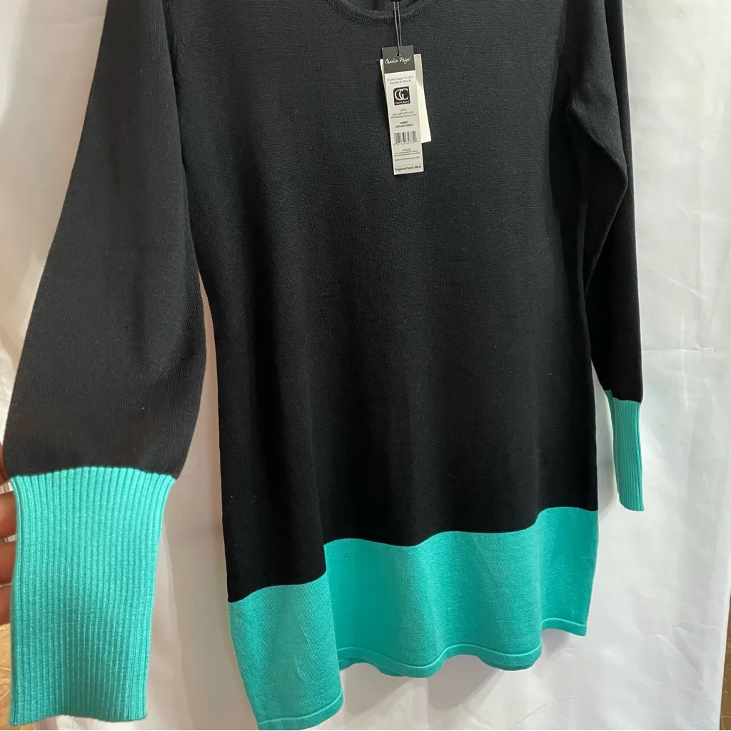 Charlie Paige Medium Black and Green Sweater Dress Casual Career Work - Image 2