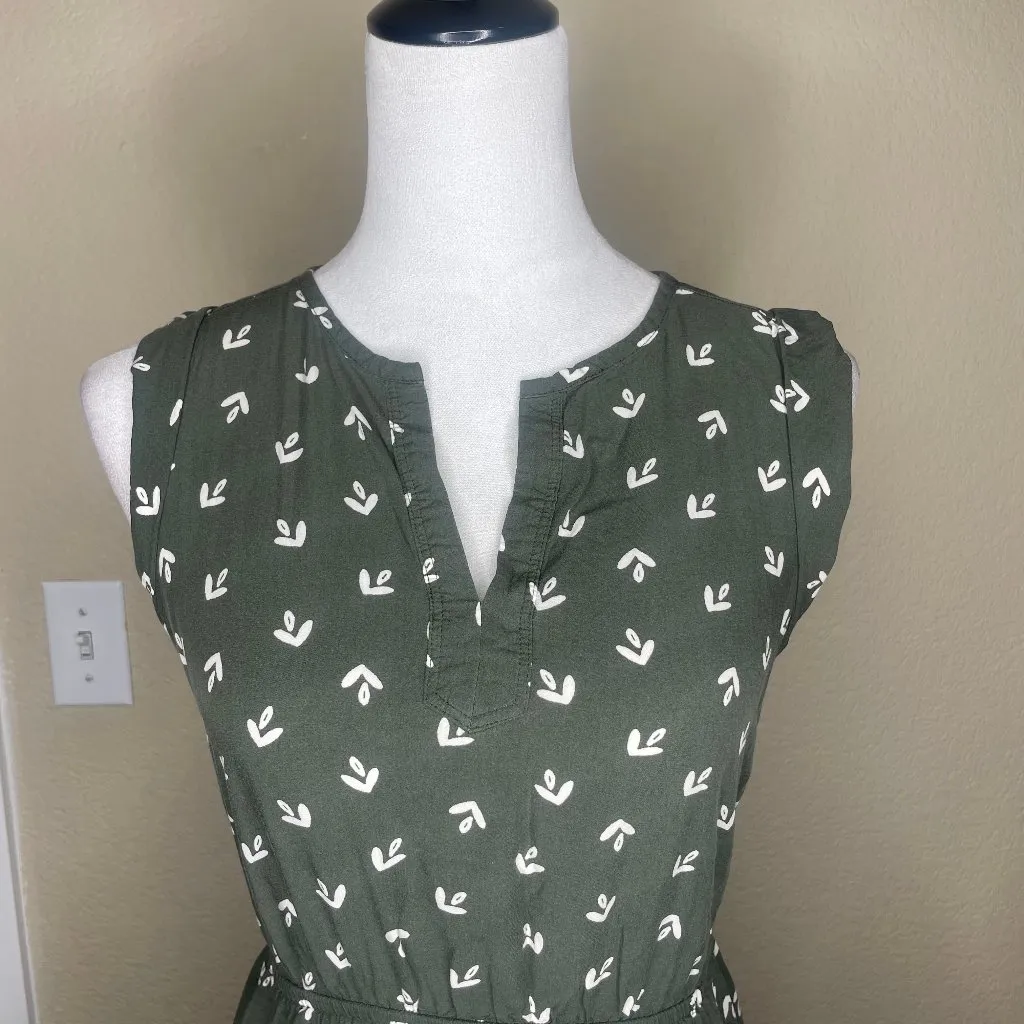 LOFT Women's Sage Green Floral Embroidered Split Neck Cap Sleeve Dress SP - Image 2