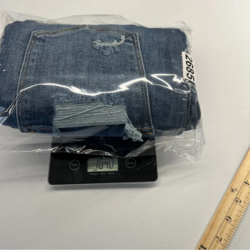 RISEN High Rise Stretch Distressed Denim Destroyed Hem Crop Jeans Size 13/31 Blue - Image 16