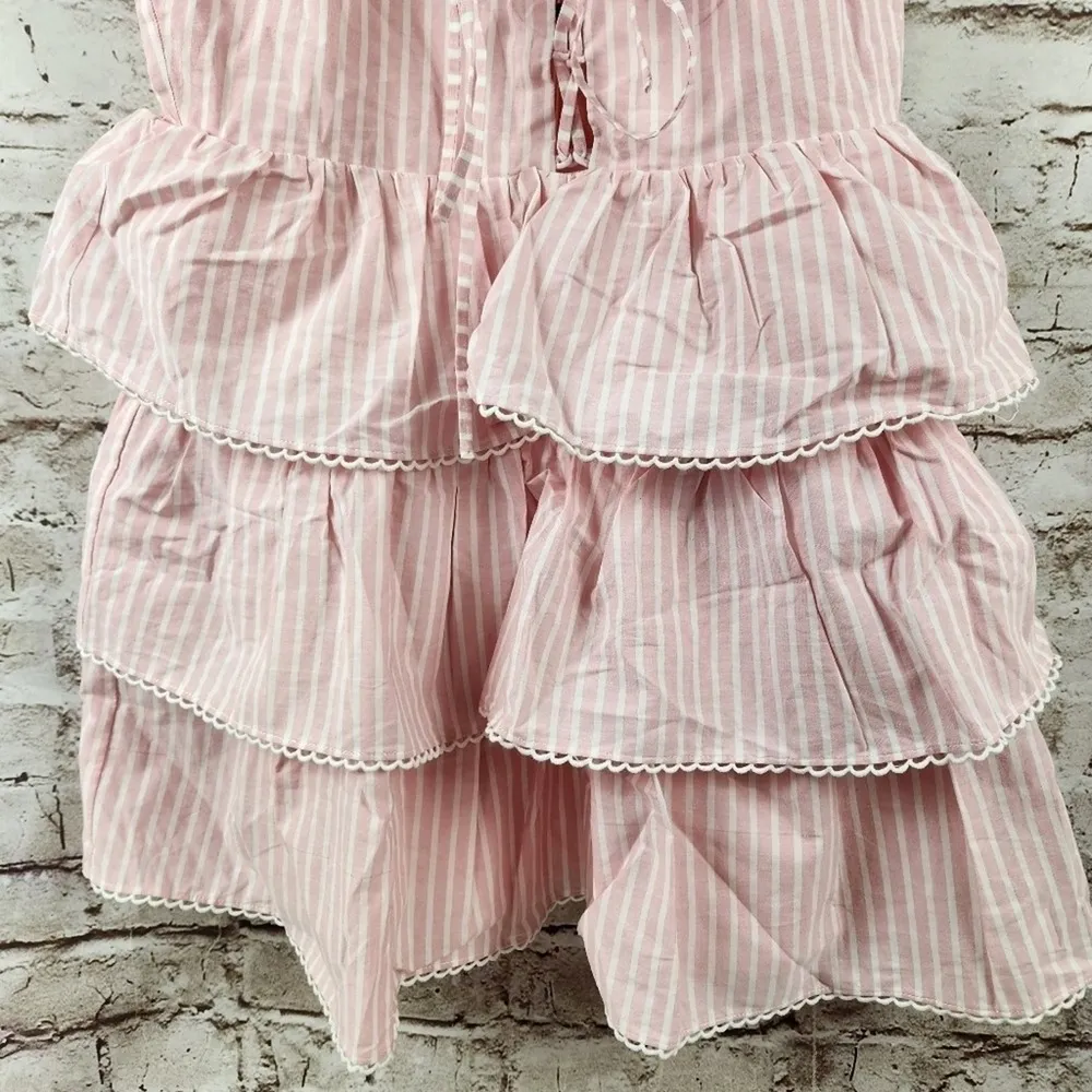 Isabeli Mini Dress Pink White Medium NWT Sleeveless Ruffles - Image 4
