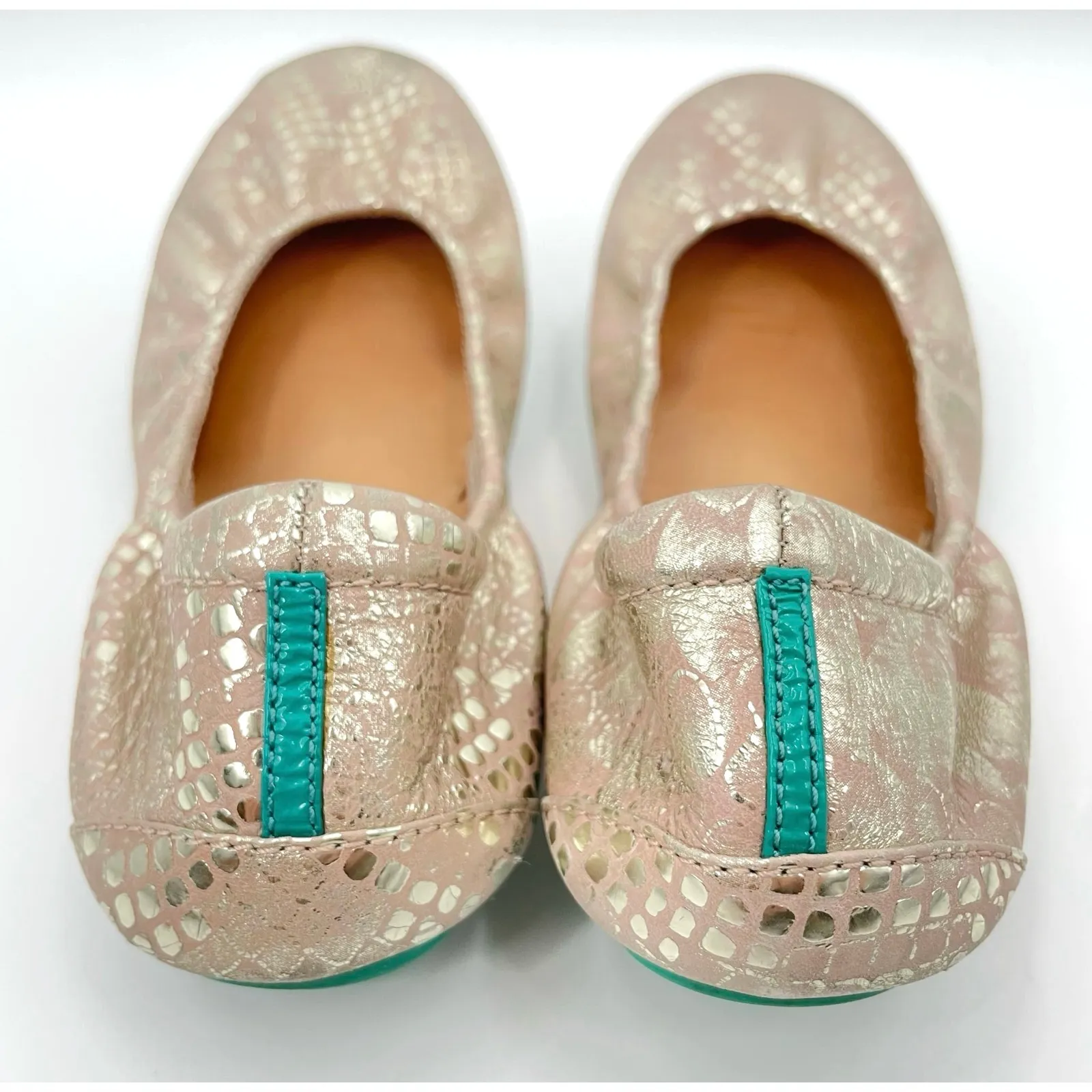 Tieks Romantic Blush Leather Ballet Flats Rose Gold Snakeskin Shiny Metallic 6 - Image 3