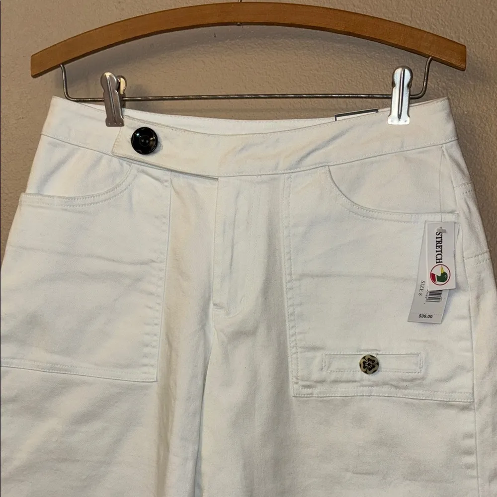 NEW! Duck Head Jeanswear Size 8 WHITE Stretch Denim Long Bermuda Shorts Culottes Split Skirt Capris - Image 6
