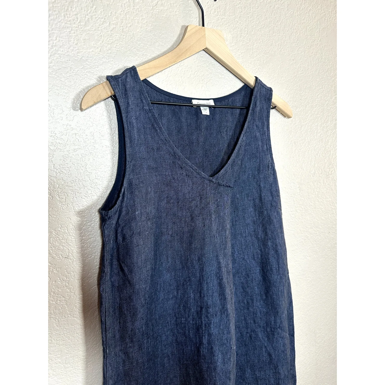 Garnett Hill 100% Linen Denim Blue Midi Dress Size 2 - Image 2