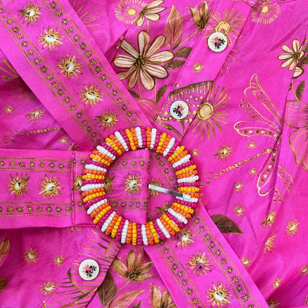 NWT Farm Rio x Anthropologie Beaded Belt Puff Sleeve Pink Mini Dress Sz SP - Image 5