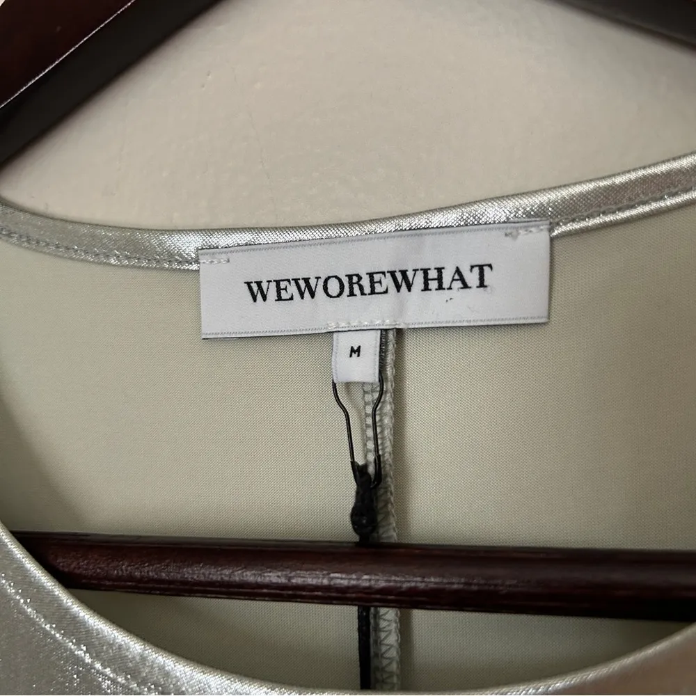 Weworewhat Dress Muscle Tank Mini Silver Liquid Foil Metallic Fitted Neutral - Image 9